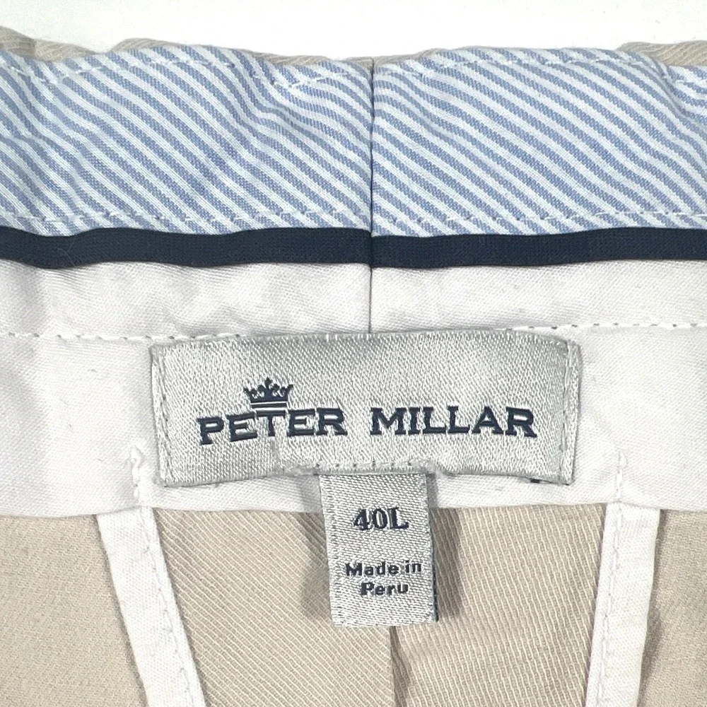 Peter Millar Mens Chino Shorts Tan Khaki Cotton Twill Flat Front Size 40L EUC